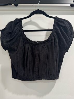 Abound Women’s Black Smocked Peasant Crop Top - Classic Black